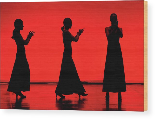 Red Wood Print featuring the photograph Flamenco Red An Black Spanish Passion For Dance And Rithm by Pedro Cardona Llambias