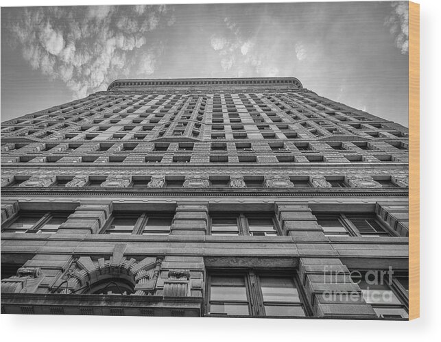 Flatiron Building Wood Print featuring the photograph Flatiron Building Sky Black and White by Alissa Beth Photography
