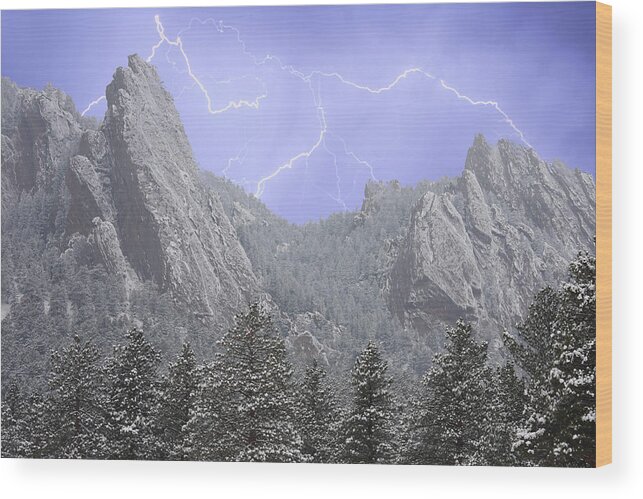 Flatirons Wood Print featuring the photograph Flatirons Lightning by James BO Insogna