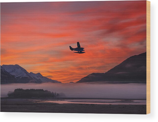 Southeast Alaska Wood Print featuring the photograph Floatplane Takes Off From Juneau by John Hyde