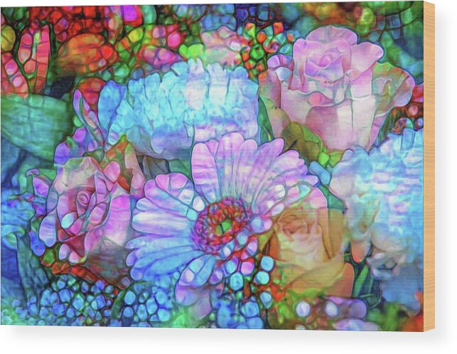 Flowers Wood Print featuring the mixed media Floral abstraction by Lilia S