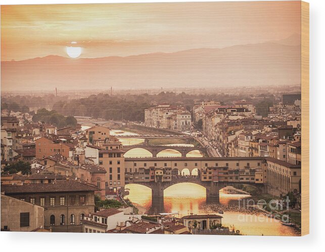 Florence Wood Print featuring the photograph Florence at sunset by Delphimages Photo Creations