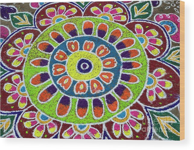 Indian Wood Print featuring the photograph Flower Rangoli by Tim Gainey