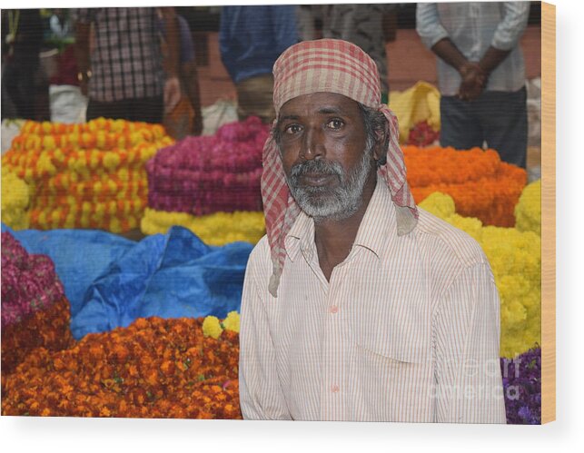 Flower Seller Wood Print featuring the photograph Flowers for sale by Mini Arora