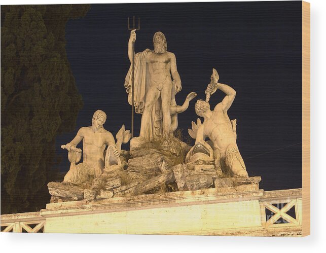 Fontana Wood Print featuring the photograph Fontana del Nettuno in Piazza del Popolo by Fabrizio Ruggeri