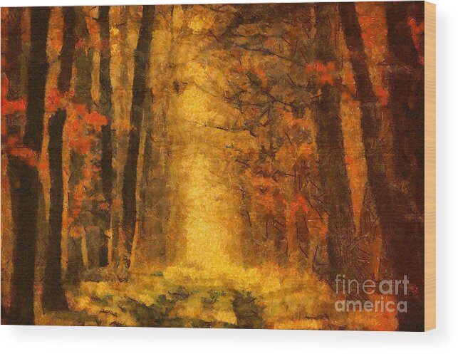 Painting Wood Print featuring the painting Forest Leaves by Dimitar Hristov