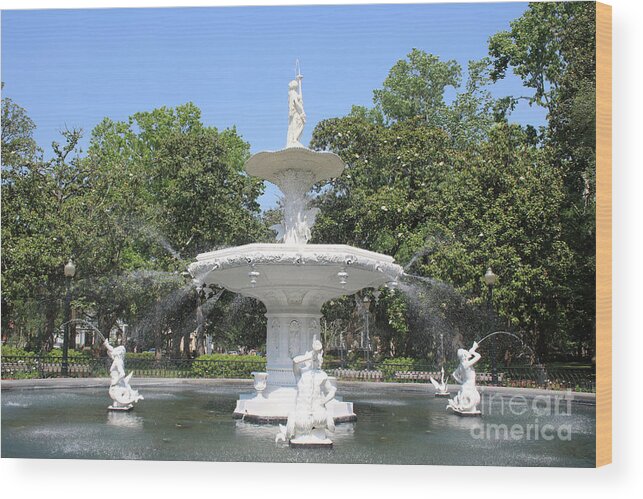 Savannah Georgia Wood Print featuring the photograph Forsyth Park Fountain with Blue Sky by Carol Groenen