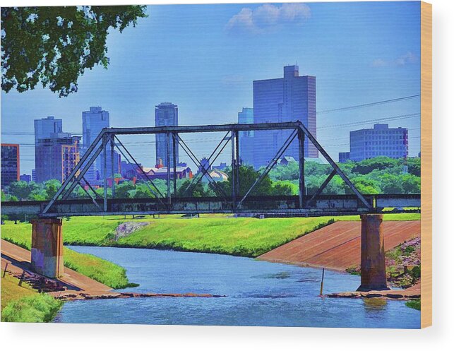 Fort Worth Wood Print featuring the photograph Fort Worth Texas Skyline by Diana Mary Sharpton
