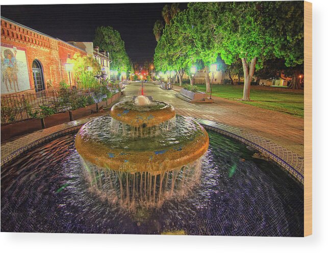 Night Fountain Water Lights Wood Print featuring the photograph Fountain by Wendell Ward