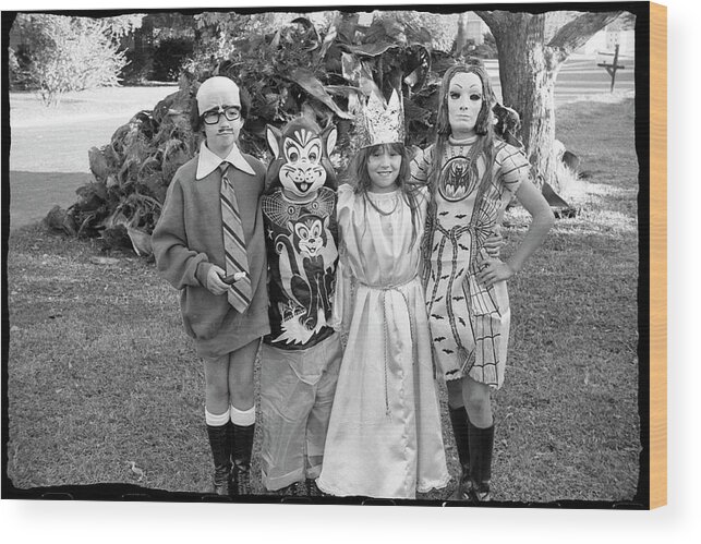 Halloween Wood Print featuring the photograph Four Girls in Halloween Costumes, 1971, Part One by Jeremy Butler