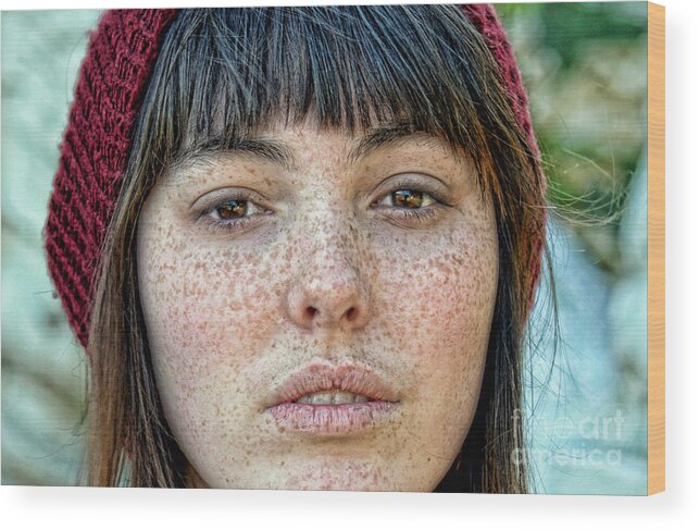 Beauty Wood Print featuring the photograph Freckle Face CloseUp color version by Jim Fitzpatrick