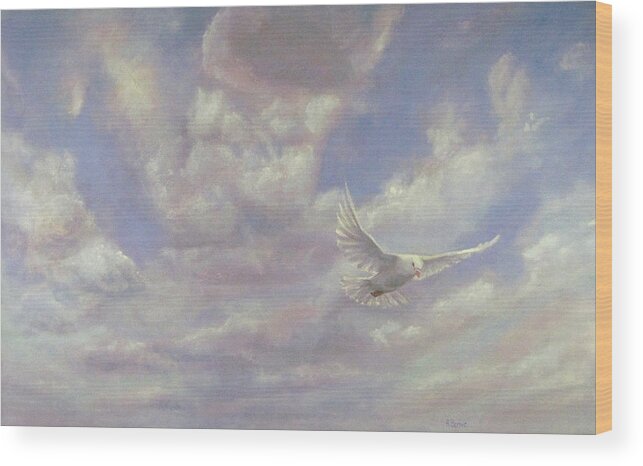 Sky Wood Print featuring the painting Free Spirit - White Dove of Hope by Robie Benve