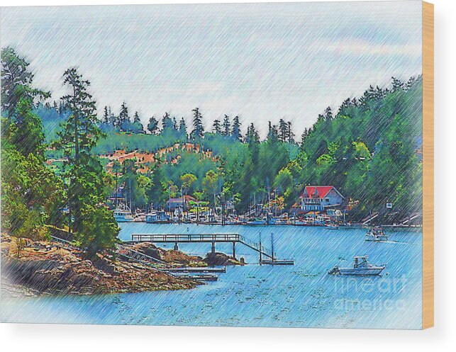 Friday-harbor Wood Print featuring the digital art Friday Harbor Sketched by Kirt Tisdale