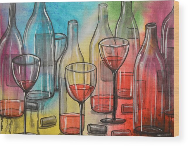 Wine Wood Print featuring the painting Friday Night by Amy Giacomelli
