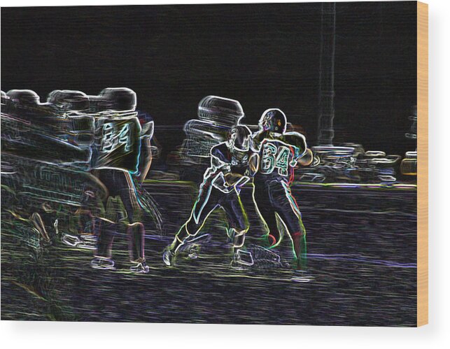 Football Wood Print featuring the pyrography Friday Night Under the Lights by Chris Thomas