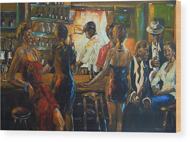 Midnight Blue Series Wood Print featuring the painting Friends by Berthold Moyo