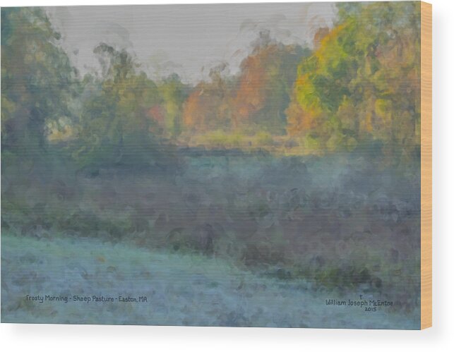 Sheep Pasture Wood Print featuring the painting Frost on the Meadows by Bill McEntee