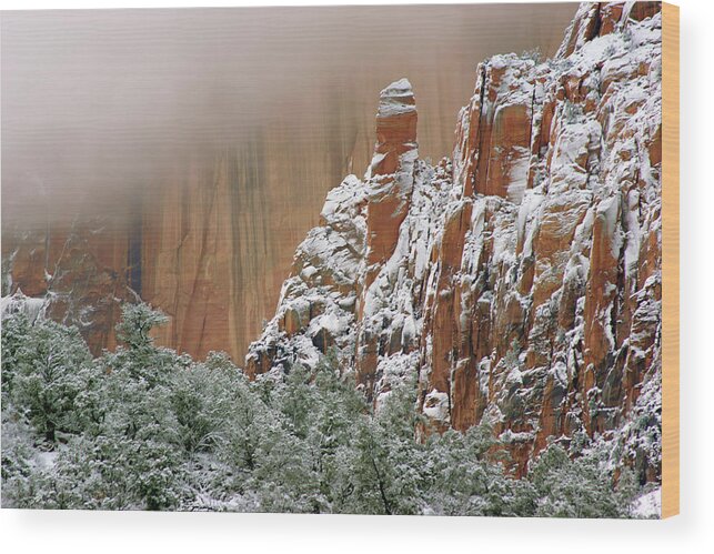 Zion Wood Print featuring the photograph Frosted Cliffs in Zion by Daniel Woodrum