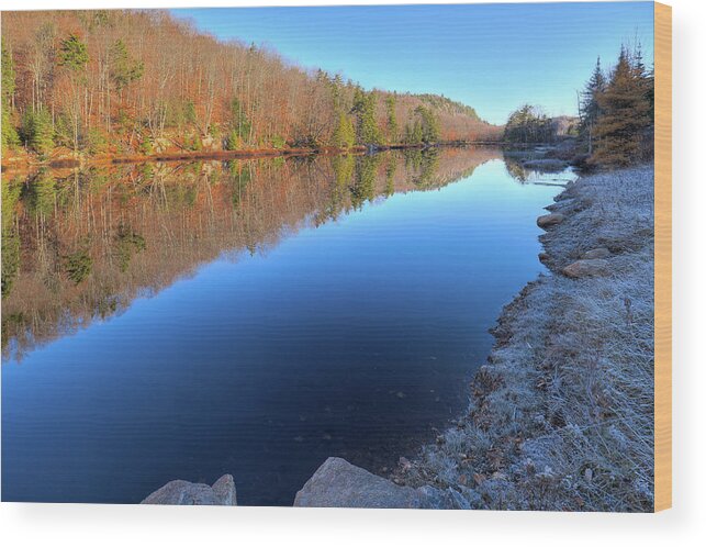 Landscapes Wood Print featuring the photograph Frosty Morning on Bald Mountain Pond by David Patterson