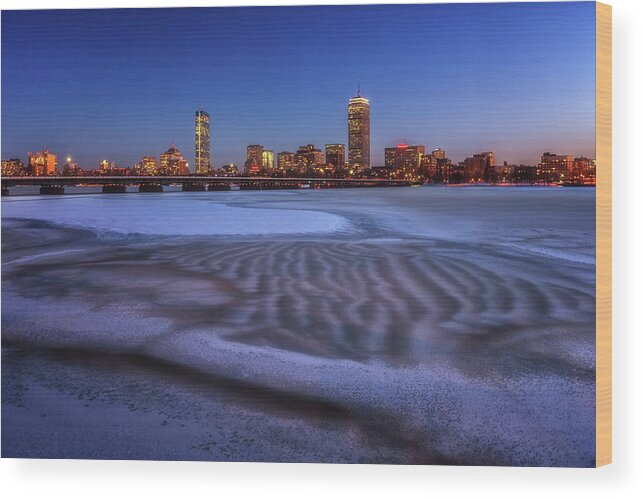 Boston Wood Print featuring the photograph Frozen River Rippled by Sylvia J Zarco