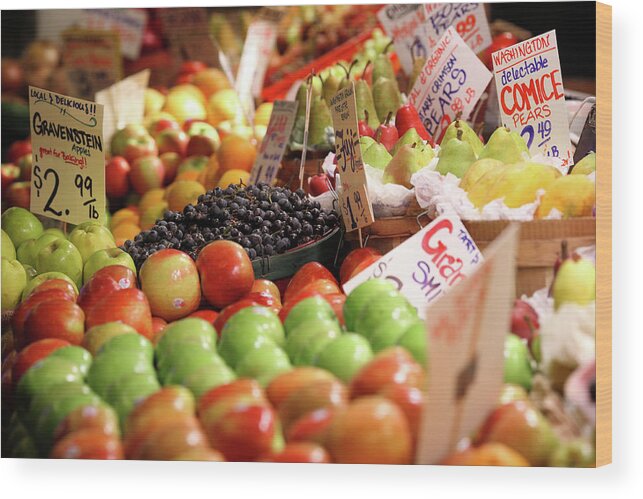 Rows And Rows Of Fresh Produce For Sale At A Farmers' Market In Seattle Wood Print featuring the photograph Fruits and Vegetables by Todd Klassy