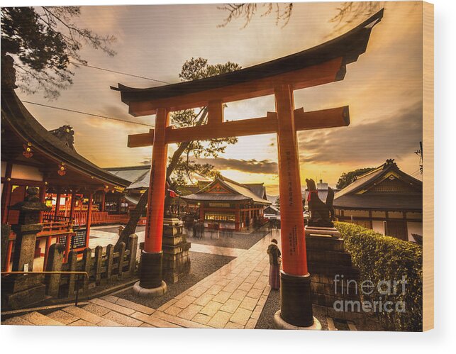 Kyoto Wood Print featuring the photograph Fushimi Inari Taisha Shrine in Kyoto #1 by Luciano Mortula