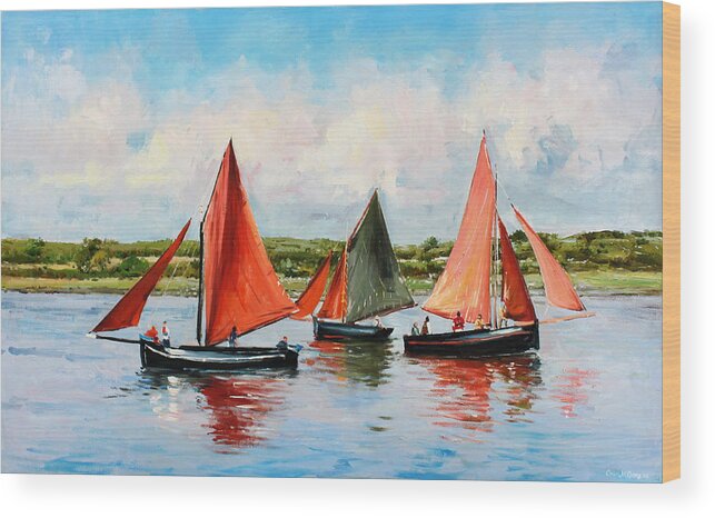 Galway Hooker Wood Print featuring the painting Galway Hookers by Conor McGuire