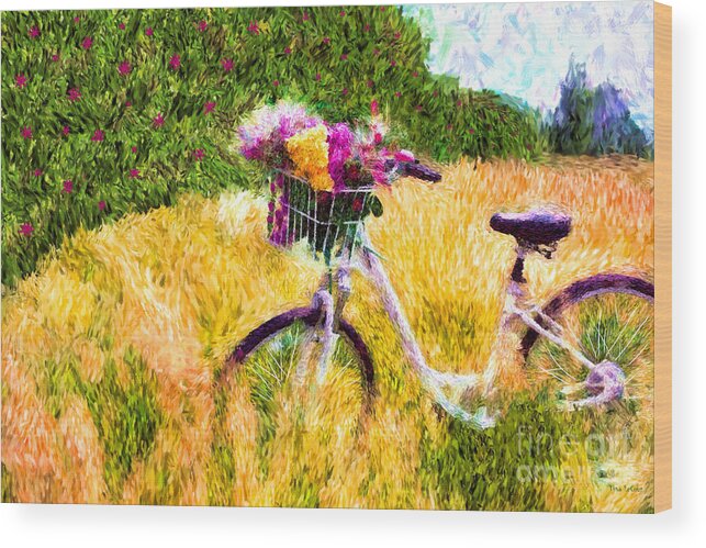 Bicycle Wood Print featuring the painting Garden Bicycle Print by Tina LeCour
