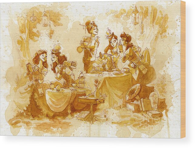 Steampunk Wood Print featuring the painting Garden Party by Brian Kesinger