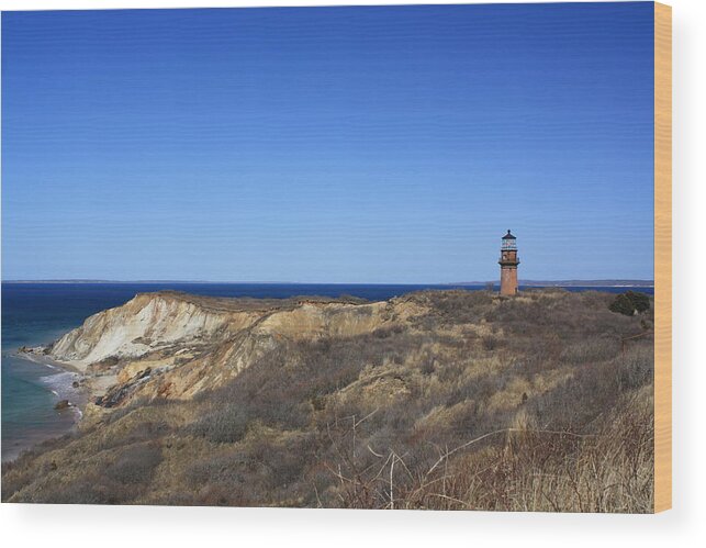 Lighthouse Wood Print featuring the photograph Gay Head Lighthouse and Cliffs by Greg DeBeck