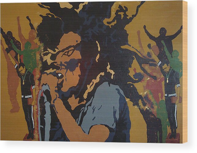 Bob Marley Wood Print featuring the painting Get Up Stand Up by Rachel Natalie Rawlins
