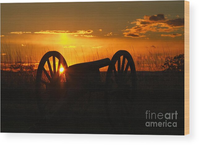 Gettysburg Cannon Sunset Wood Print featuring the photograph Gettysburg Cannon Sunset by Randy Steele