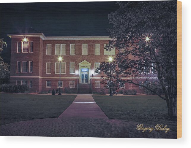 Ul Wood Print featuring the photograph Girard hall at Night by Gregory Daley MPSA