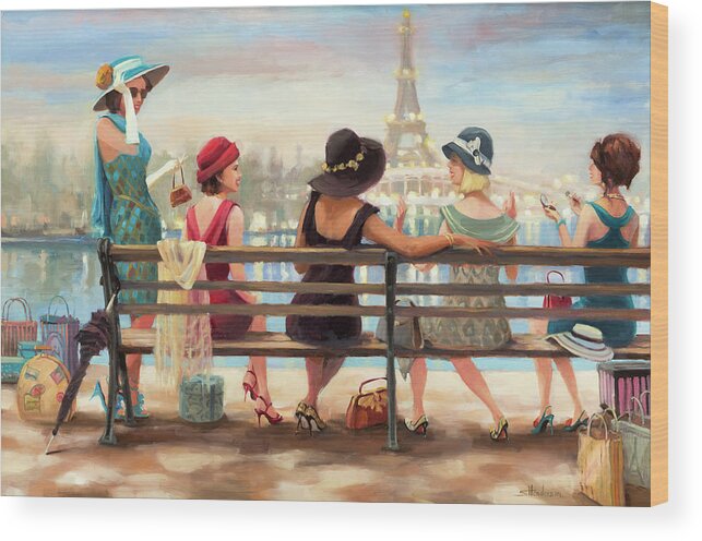 Paris Wood Print featuring the painting Girls Day Out by Steve Henderson