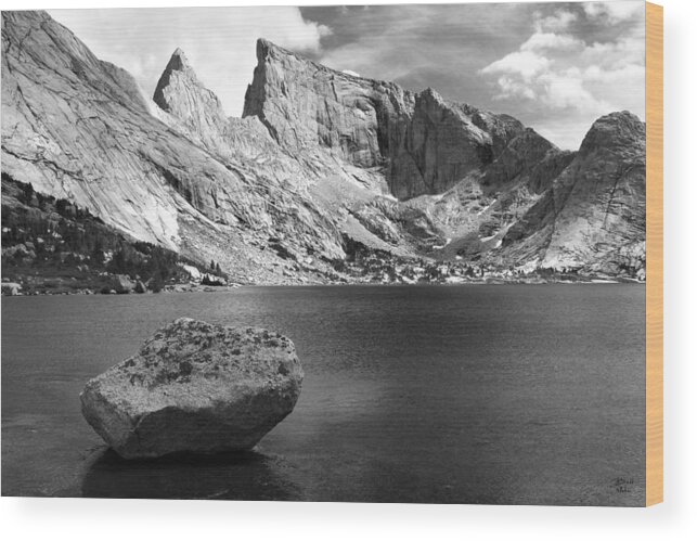 Wyoming Wood Print featuring the photograph Glacial Erratic at Deep Lake Black and White by Brett Pelletier