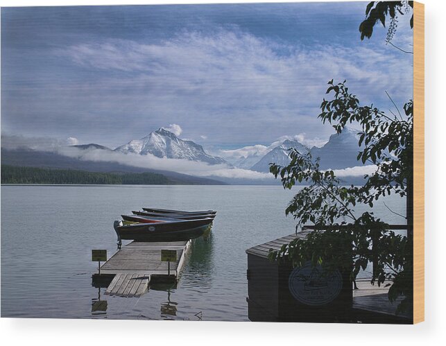 Glacier National Park Wood Print featuring the photograph Glacier Lake Dock by Linda Steele