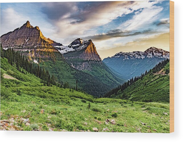 Lanscape Wood Print featuring the photograph Glacier National Park at sunset by Donald Pash