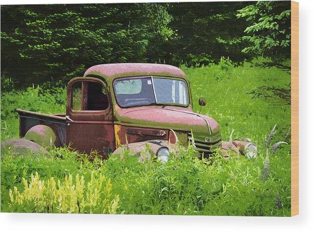 Antique Wood Print featuring the photograph GMC Pickup Put Out to Pasture by Betty Denise
