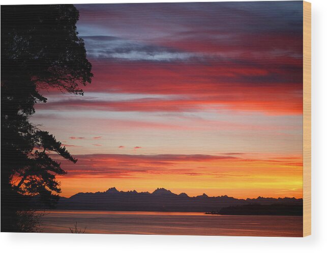 Sunrise Wood Print featuring the photograph Red Sky at Morning #2 by Mary Gaines