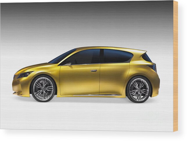 Car Wood Print featuring the photograph Gold Lexus LF-Ch Hybrid Car by Maxim Images Exquisite Prints