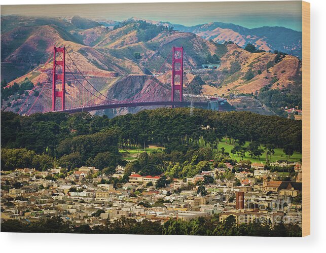Sfo Wood Print featuring the photograph Golden Gate Bridge - Twin Peaks by Doug Sturgess