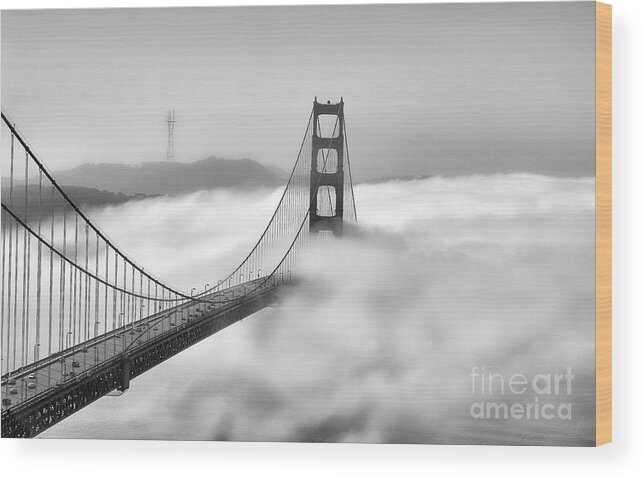 San Francisco Wood Print featuring the photograph Golden Gate BW Fog by Chuck Kuhn