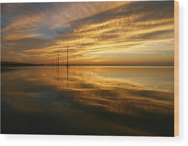 Sky Sunset Sun Night Fall Water Sea Ocean Inlet Gold Golden Wood Print featuring the photograph Golden Light by Robert Och
