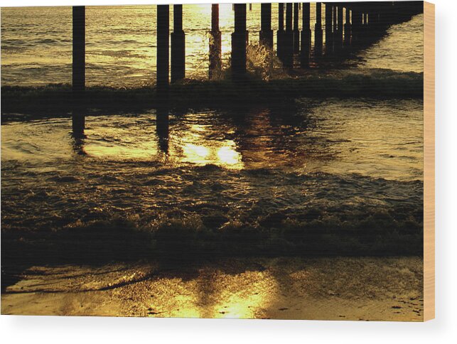 Ocean Wood Print featuring the photograph Golden Surf by Linda Shafer