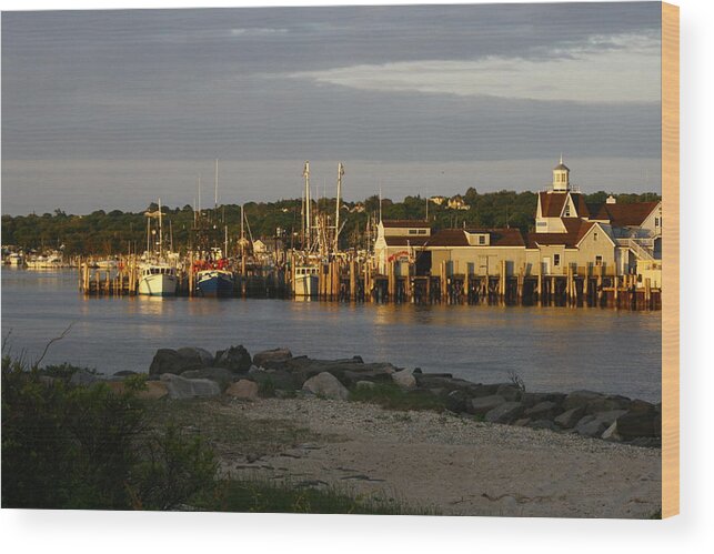 Gosman's Dock Wood Print featuring the photograph Gosman's Dock at Dawn by Christopher J Kirby