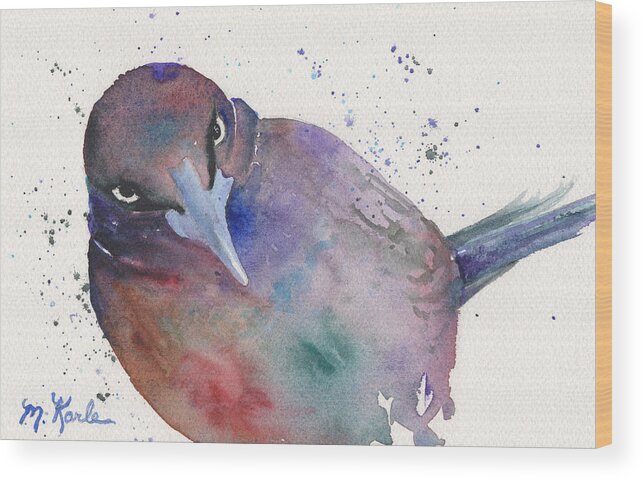 Common Grackle Wood Print featuring the painting Grackula by Marsha Karle
