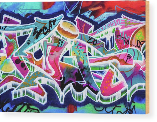 Graffiti Art Wood Print featuring the photograph Urban Graffiti Art Abstract 1, North 11th Street, San Jose 1990 by Kathy Anselmo