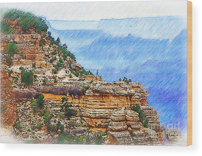 Grand-canyon Wood Print featuring the digital art Grand Canyon Overlook Sketched by Kirt Tisdale