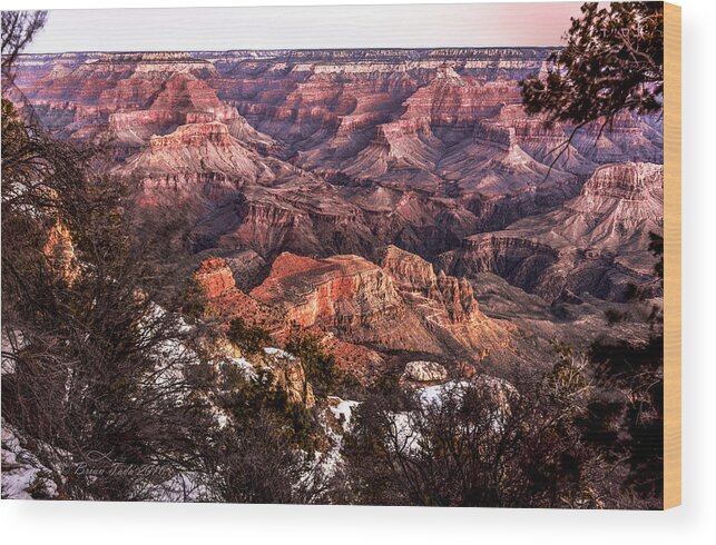 Landscape Wood Print featuring the photograph Grand Canyon Winter Sunrise Landscape at Yaki Point by Brian Tada