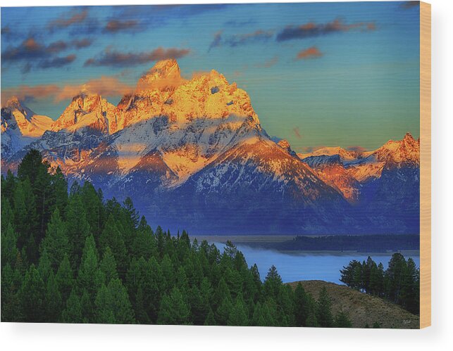 Grand Teton National Park Wood Print featuring the photograph Grand Teton Alpenglow by Greg Norrell